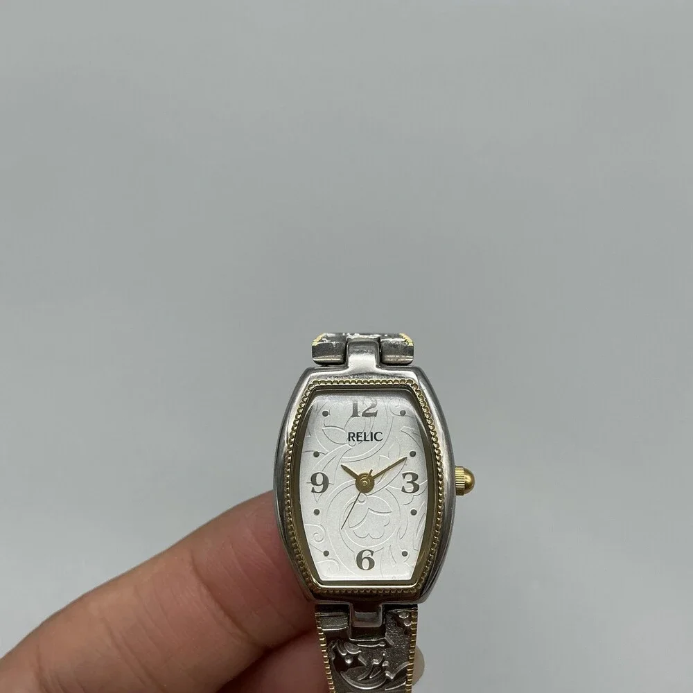 Relic Womens Watch 18mm Silver Dial Tonneau Scrolled Band New Battery 5.75